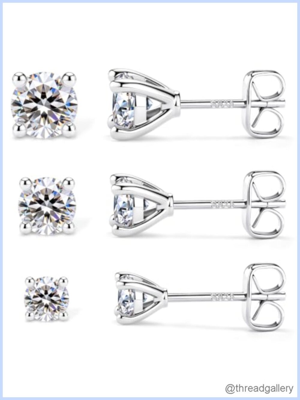 Moissanite Stud Earrings Set 925 Sterling Silver 18K White Gold Plated